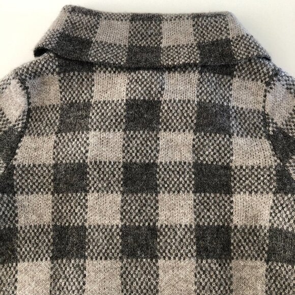 Ellen Tracy Check Pattern Long Sleeve Shawl Collar Sweater Jacket Grey Size M - Picture 8 of 13